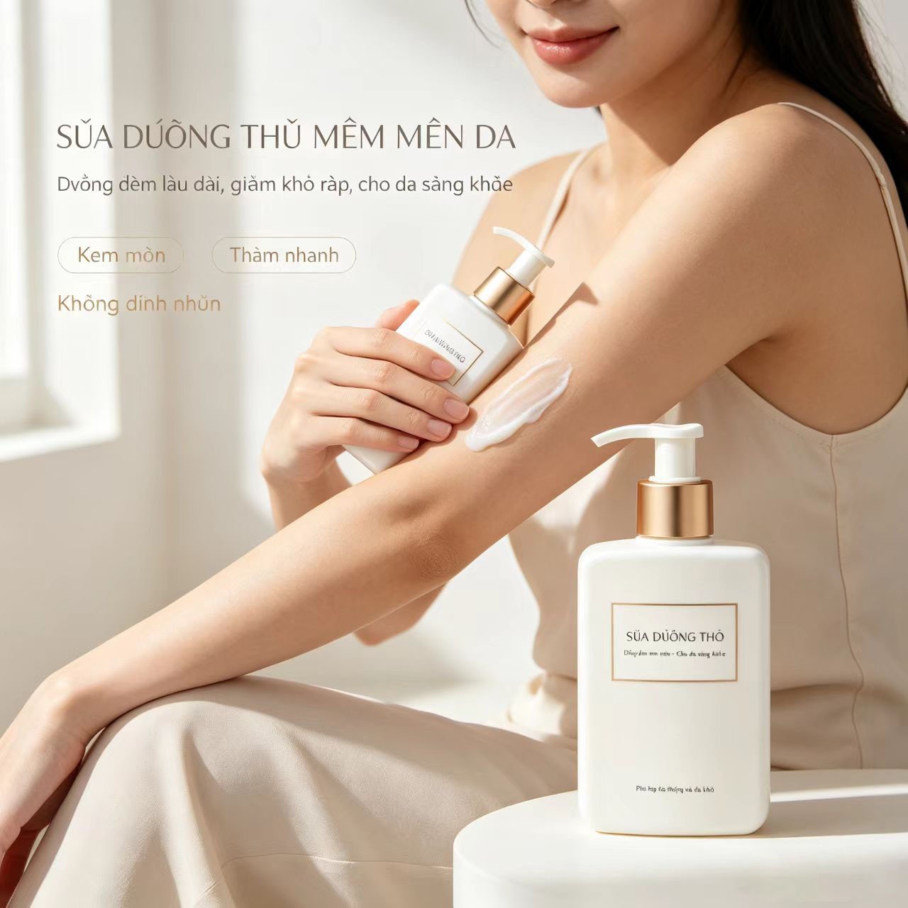 Sữa dưỡng thể chất kem mịn màng, thấm nhanh không dính nhờn, giúp dưỡng ẩm lâu dài, làm mềm mịn da và cải thiện khô ráp, phù hợp dùng hàng ngày.