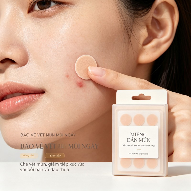Miếng dán mụn giúp che phủ và bảo vệ vết mụn, giảm tiếp xúc với bụi bẩn, dầu thừa, mang lại cảm giác thoải mái khi sử dụng.